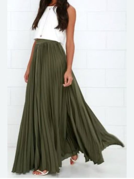 NICE Dresses & Skirts - NICE Women's Flowy Pleated Maxi Green Skirt Lined Size Medium 28x46.5